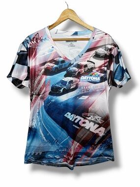 NASCAR Daytona International Speedway All Over Print V Neck Tee Women’s XL